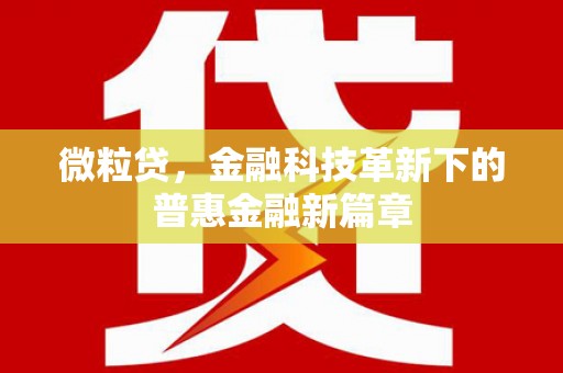 合浦微粒贷，金融科技革新下的普惠金融新篇章